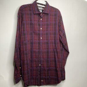 Quality Thomas Dean black Red Plaid Long Sleeve Button Up Shirt Mens L Flip Cuf